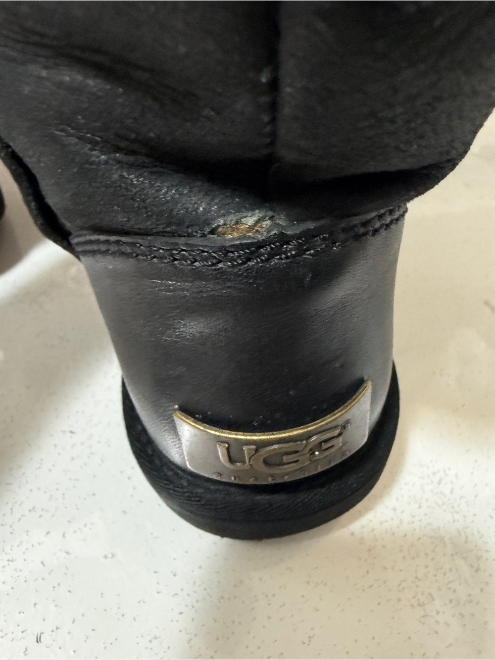 UGG Black Leather Tall Boot with Chestnut Shearling Cuff - Picture 15 of 16